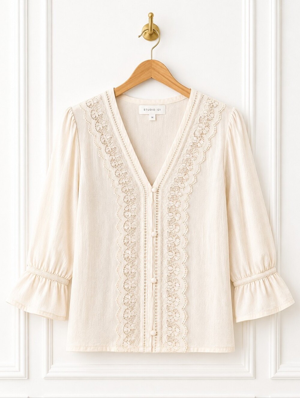 Maurices | Ivory Lace Trim Button Front Blouse Romantic Boho | Size 2X - Picture 6 of 11